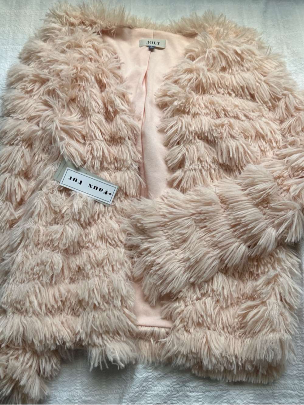 Jolt Shaggy Faux Fur Jacket in Soft Pink